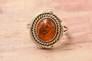 Artie Yellowhorse Genuine Amber Sterling Silver Navajo Ring